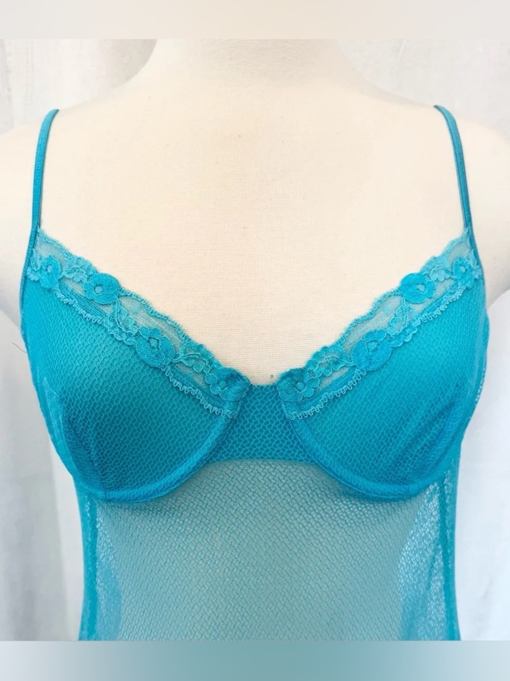 2003 Victoria's Secret Blue Fishnet Lace Dress Y2K Vintage - Picture 5 of 8